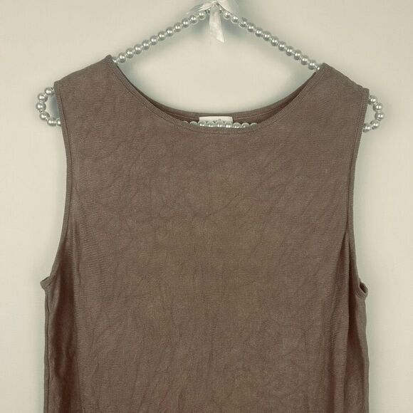 J. Jill tank top linen blend 1X fringe hem tan coastal beach boho - Picture 4 of 9